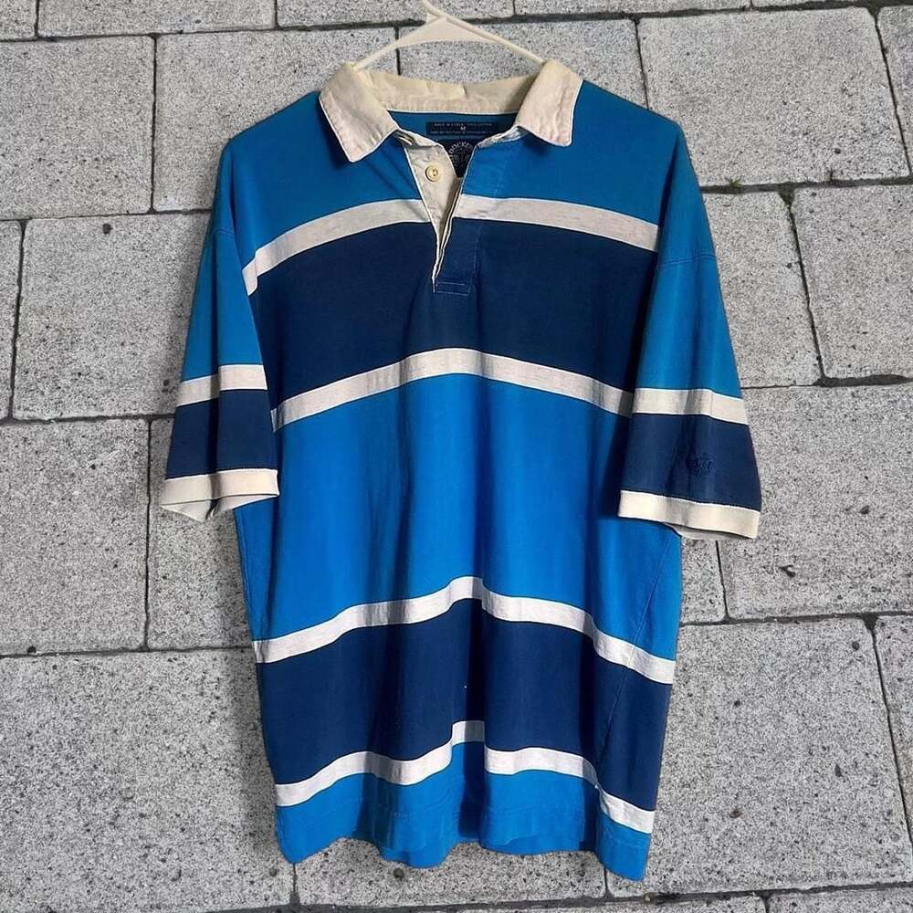 Dockers Striped Rugby Shirt Size M Short Sleeve Blue Polo